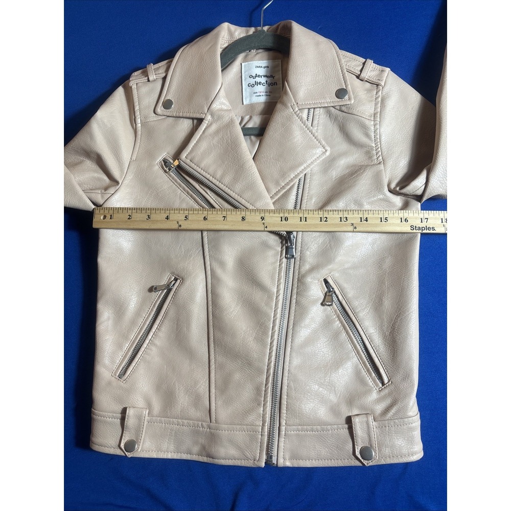 Zara Girls Size 13/14 Baby Pink Faux Leather Biker Motorcycle Jacket Stylish - Picture 4 of 14